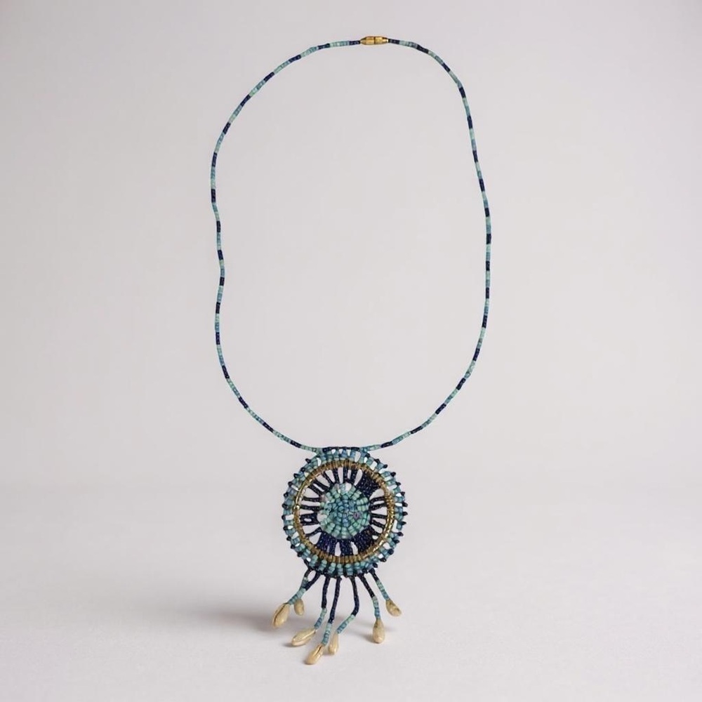 Navajo Dream Catcher Blue Beaded Necklace with shells 19 inches western - Picture 5 of 5